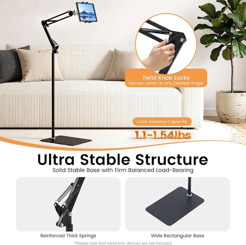 360° Rotating Phone Tablet Stand Floor, Adjustable Tablet Mobile Holder, Height Adjustable Cell Phone Stand Book Holder Compatible with iPhone iPad Pro Air Mini Samsung Tab, Kindle in Saudi Arabia