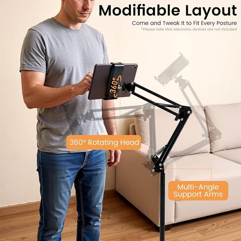 360° Rotating Phone Tablet Stand Floor, Adjustable Tablet Mobile Holder, Height Adjustable Cell Phone Stand Book Holder Compatible with iPhone iPad Pro Air Mini Samsung Tab, Kindle in Saudi Arabia
