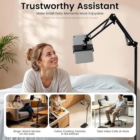 360° Rotating Phone Tablet Stand Floor, Adjustable Tablet Mobile Holder, Height Adjustable Cell Phone Stand Book Holder Compatible with iPhone iPad Pro Air Mini Samsung Tab, Kindle in Saudi Arabia