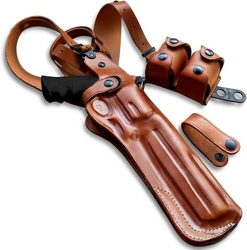 Masc Premium Leather Vertical Shoulder Holster System with Double Speed Loader Pouch, Fits Model 500 Magnum X-Frame 7.5-inch, R/H Draw, Brown Color #1435# in Kuwait