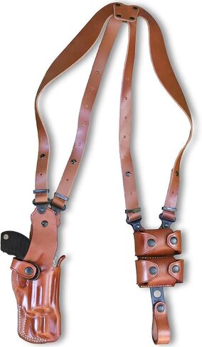 Masc Premium Leather Vertical Shoulder Holster System with Double Speed Loader Pouch, Fits Judge (2-1/2'' cyl) 410GA/45LC Polymer 2-inch, Right Hand Draw, Brown Color #1164# in Kuwait