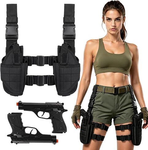 SEPTCITY Thigh Holster for Women, Adjustable Leg Holster with 2 Toy Pistols in Kuwait
