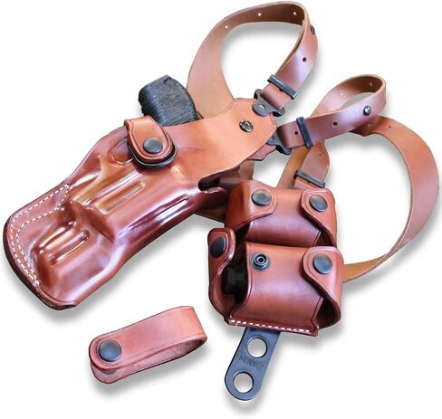 Masc Premium Leather Vertical Shoulder Holster System with Double Speed Loader Pouch, Fits Model 686 6RD 4-inch, Right Hand Draw, Brown Color #1095# in Kuwait