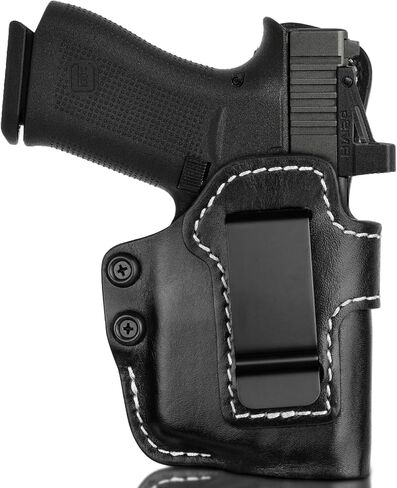 Universal IWB Leather Holster for P365/P365XL, Hellcat, G43/G48, G43X MOS/G48 MOS with TLR-6 and TLR-6 HL, Optic-Ready, Inside Waistband Carry Holster, Steel Clip Fits 1.75" Belt, Black, Right in Kuwait
