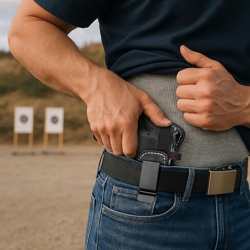 Universal IWB Leather Holster for P365/P365XL, Hellcat, G43/G48, G43X MOS/G48 MOS with TLR-6 and TLR-6 HL, Optic-Ready, Inside Waistband Carry Holster, Steel Clip Fits 1.75" Belt, Black, Right in Kuwait
