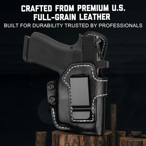 Universal IWB Leather Holster for P365/P365XL, Hellcat, G43/G48, G43X MOS/G48 MOS with TLR-6 and TLR-6 HL, Optic-Ready, Inside Waistband Carry Holster, Steel Clip Fits 1.75" Belt, Black, Right in Kuwait