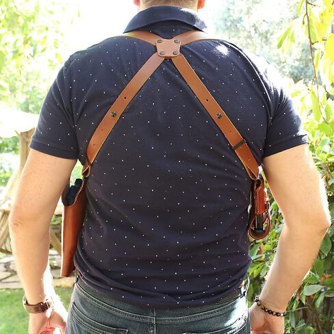 Masc Optic Ready/Red Dot Compatible Premium Leather Vertical Shoulder Holster System with Double Magazine Carrier – Fits Kimber-Type 1911 W/Out Rail 9/45ACP 5-inch, RH Draw, Brown #1111# in Kuwait