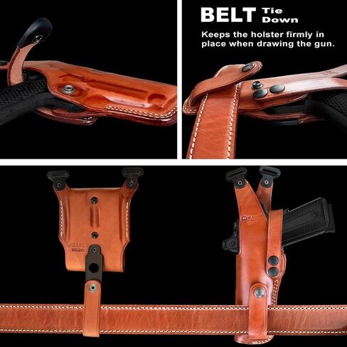 Masc Optic Ready/Red Dot Compatible Premium Leather Vertical Shoulder Holster System with Double Magazine Carrier – Fits Kimber-Type 1911 W/Out Rail 9/45ACP 5-inch, RH Draw, Brown #1111# in Kuwait