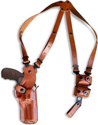 Masc Premium Leather Vertical Shoulder Holster System with Double Speed Loader Pouch Fits N-Frame 44 Model 29/629 Classic 4-inch, Right Hand Draw, Brown Color #1259# in Kuwait