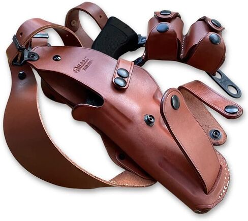Masc Premium Leather Vertical Shoulder Holster System with Double Speed Loader Pouch Fits N-Frame 44 Model 29/629 Classic 4-inch, Right Hand Draw, Brown Color #1259# in Kuwait