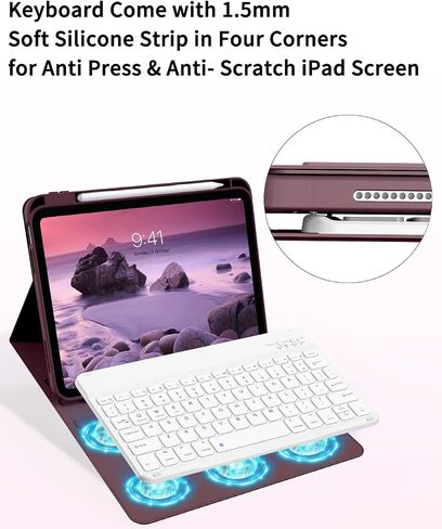 aoub for iPad (A16) 11th/10th Generation Case with Keyboard 2025/2022 - Detachable Wireless Keyboard, Folio Cover with Pencil Holder for iPad 11 inch / 10.9 inch, Wine in Kuwait