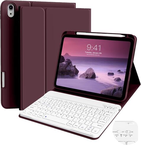 aoub for iPad (A16) 11th/10th Generation Case with Keyboard 2025/2022 - Detachable Wireless Keyboard, Folio Cover with Pencil Holder for iPad 11 inch / 10.9 inch, Wine in Kuwait