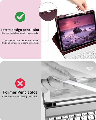 aoub for iPad (A16) 11th/10th Generation Case with Keyboard 2025/2022 - Detachable Wireless Keyboard, Folio Cover with Pencil Holder for iPad 11 inch / 10.9 inch, Wine in Kuwait