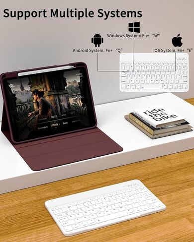 aoub for iPad (A16) 11th/10th Generation Case with Keyboard 2025/2022 - Detachable Wireless Keyboard, Folio Cover with Pencil Holder for iPad 11 inch / 10.9 inch, Wine in Kuwait
