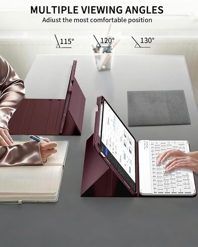aoub for iPad (A16) 11th/10th Generation Case with Keyboard 2025/2022 - Detachable Wireless Keyboard, Folio Cover with Pencil Holder for iPad 11 inch / 10.9 inch, Wine in Kuwait