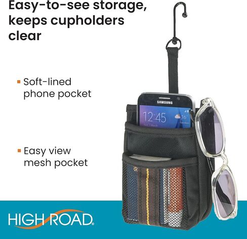 High Road Air Vent Mount Car Cell Phone Holder with Soft Lined Back Pocket and Front Mesh Storage Pocket in Kuwait