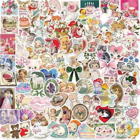100 PCS Vintage Aesthetic Stickers Coquette Sticker Pack Retro Themed Stickers Cute Vintage Journaling Scrapbooking Stickers Pack for Adult in Kuwait