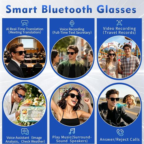 CYJBE Smart Camera Glasses with 8MP HD Video & Bluetooth Audio | AI Realtime Translation & Object Recognition | Wearable Tech Glasses Recording POV Footage | App Connectivity for Travel & Outdoor in Kuwait