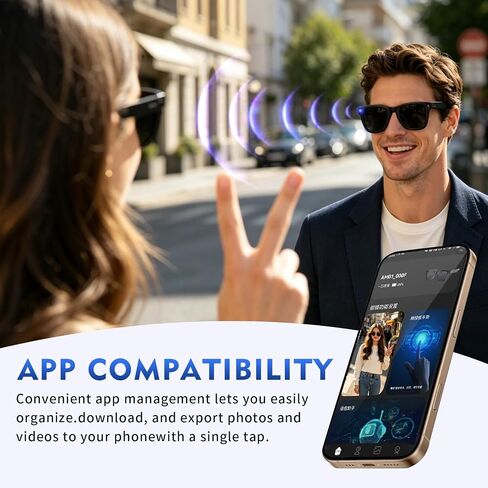 CYJBE Smart Camera Glasses with 8MP HD Video & Bluetooth Audio | AI Realtime Translation & Object Recognition | Wearable Tech Glasses Recording POV Footage | App Connectivity for Travel & Outdoor in Kuwait