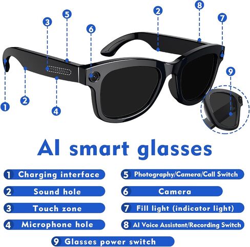 CYJBE Smart Camera Glasses with 8MP HD Video & Bluetooth Audio | AI Realtime Translation & Object Recognition | Wearable Tech Glasses Recording POV Footage | App Connectivity for Travel & Outdoor in Kuwait