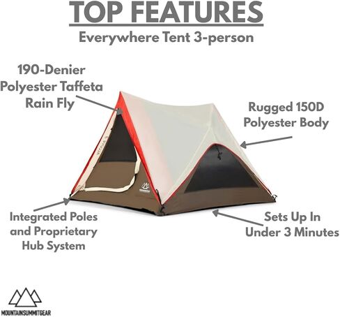 Heavy Duty Family Camping Tent, Large 3 Person Freestanding Tent with 150D Polyester Fabric, Steel Poles, Durable Waterproof Cabin Tent for Family Outdoor Camping (Alcove (3 Person)) in Saudi Arabia