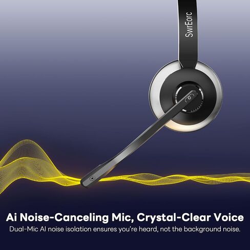 Bluetooth Headset, Wireless Headset with Mic for Work, Advanced AI Noise Cancelling Microphone (Clear Calls & Mic Mute), Bluetooth 5.3, USB Dongle, Headphones with Mic, for PC/Zoom/Office in Kuwait