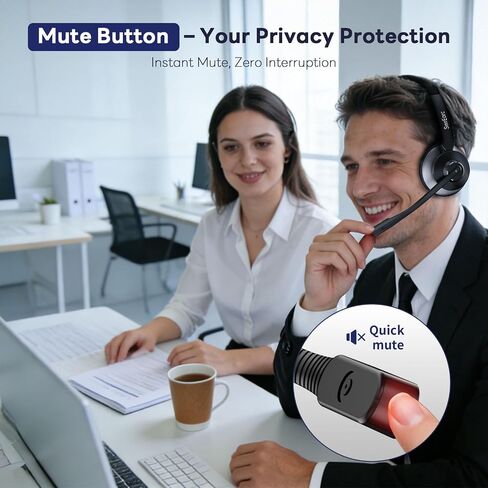 Bluetooth Headset, Wireless Headset with Mic for Work, Advanced AI Noise Cancelling Microphone (Clear Calls & Mic Mute), Bluetooth 5.3, USB Dongle, Headphones with Mic, for PC/Zoom/Office in Kuwait