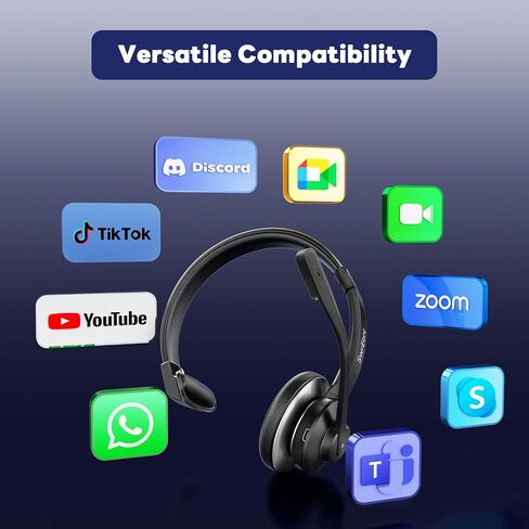 Bluetooth Headset, Wireless Headset with Mic for Work, Advanced AI Noise Cancelling Microphone (Clear Calls & Mic Mute), Bluetooth 5.3, USB Dongle, Headphones with Mic, for PC/Zoom/Office in Kuwait