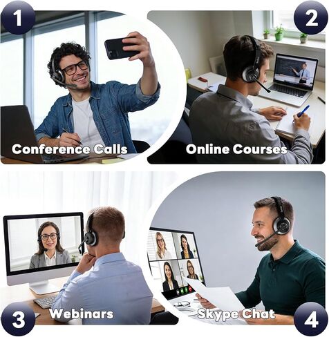 Bluetooth Headset, Wireless Headset with Mic for Work, Advanced AI Noise Cancelling Microphone (Clear Calls & Mic Mute), Bluetooth 5.3, USB Dongle, Headphones with Mic, for PC/Zoom/Office in Kuwait