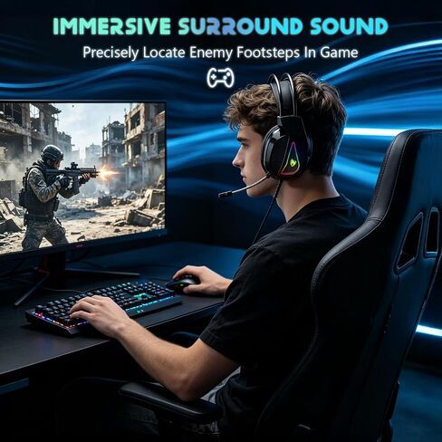 Wired Headphones with Mic, Foldable Rotatable Over-Ear Shells, Integrated Media Control Keys, 3.5mm Jack & 4.9ft Knot-Free Cable, Great for Gaming & Desktop Gear H160 in Kuwait