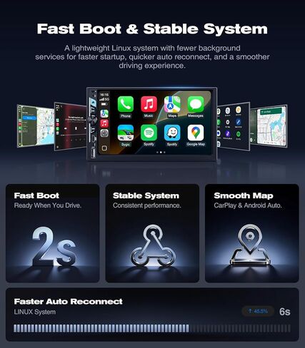 AINAVI 7" Double Din Car Radio Stereo CarPlay Linux OS in Kuwait