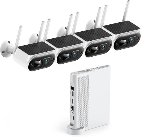Camcamp Solar Security Cameras Wireless Outdoor, Quick Installation, No Subscription Cameras for Home Security Camera System, 10CH Expandable, 2.4 & 5GHz, 4 Cameras with Monitor in Saudi Arabia