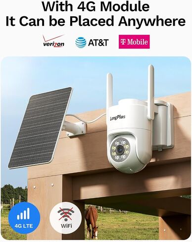 LongPlus 4G LTE Cellular Solar Security Camera, No WiFi AOV 24/7 Recording in Kuwait