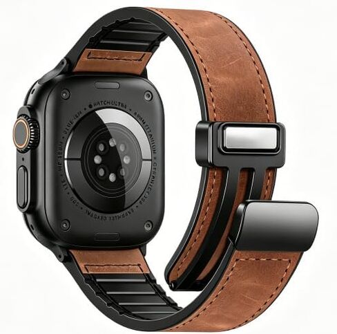 Magnetic Leather Bands Compatible with Apple Watch 49mm 46mm 45mm 44mm 42mm 41mm 40mm 38mm for Men Women, Genuine Leather Band for iWatch Ultra 3/2/1 SE 3/2/1 Series 11/10/9/8/7/6/5/4/3/2/1 in Saudi Arabia