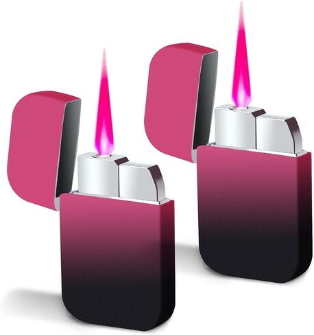 2 Pack Torch Windproof Pink Flame Lighter,Cute Refillable Butane Pocket Pink Lighter for Women/Man, Daily Use,Birthdays, Anniversary,Camping,Candle (Butane Not Included)(Black&Pink) in Kuwait