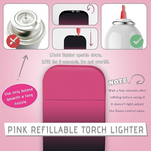2 Pack Torch Windproof Pink Flame Lighter,Cute Refillable Butane Pocket Pink Lighter for Women/Man, Daily Use,Birthdays, Anniversary,Camping,Candle (Butane Not Included)(Black&Pink) in Kuwait
