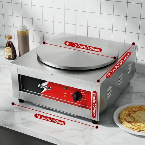 CROSSON Commercial Electric Crepe Maker, 16-Inch Large Cooking Plate 1800W ETL Certified, Stainless Steel Pancake Griddle with Accessories Storage & Metal Spatula/Spreader in Saudi Arabia