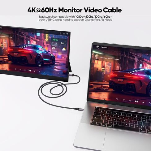 USB C Video Cable 3ft, 4K@60Hz 1080P@120Hz Monitor/10Gbps Data/100W Charge in Kuwait