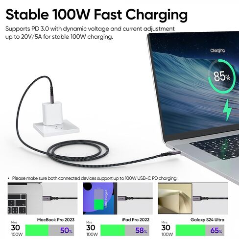 USB C Video Cable 3ft, 4K@60Hz 1080P@120Hz Monitor/10Gbps Data/100W Charge in Kuwait