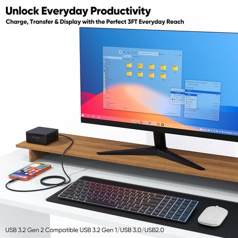USB C Video Cable 3ft, 4K@60Hz 1080P@120Hz Monitor/10Gbps Data/100W Charge in Kuwait