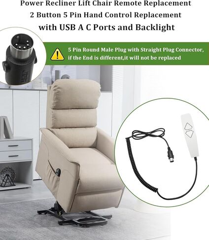 5 Pin 2 Button Hand Control, Lift Chair Remote Replacement in Kuwait