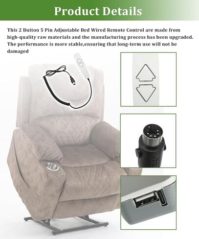 5 Pin 2 Button Hand Control, Lift Chair Remote Replacement in Kuwait