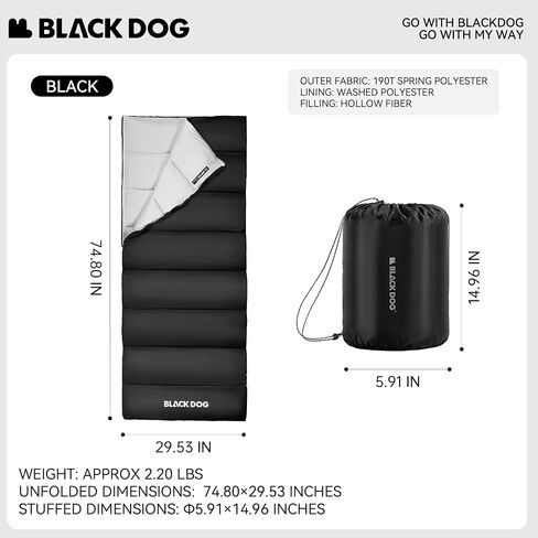 BLACKDOG Ultralight Envelope Camping Sleeping Bag, Black in Kuwait