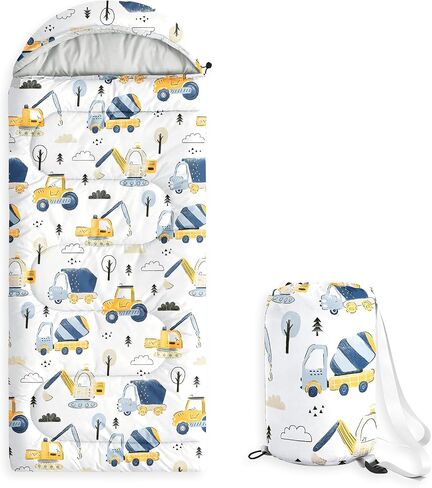 Wake In Cloud - Kids Sleeping Bag for Boys Toddlers, Camping in Warm Cold Weather, Backpacking Lightweight Compact Outdoor Liner for 3 Seasons, Excavator Tractor Truck Car in Saudi Arabia