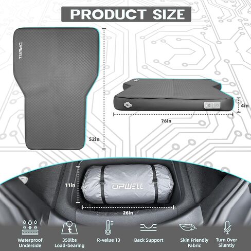 UPWELL Self Inflating Sleeping Pad Truck Camping Thick Mattress for Tesla Model Y Solid Foam 4 Season Car Bed Mattress Portable Roll Up Bed Grey，with air Pump in Kuwait
