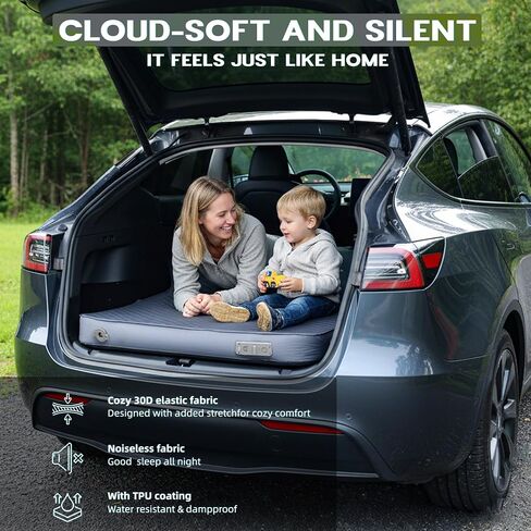 UPWELL Self Inflating Sleeping Pad Truck Camping Thick Mattress for Tesla Model Y Solid Foam 4 Season Car Bed Mattress Portable Roll Up Bed Grey，with air Pump in Kuwait