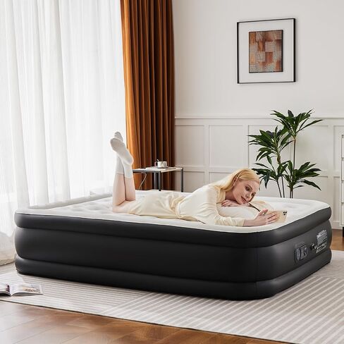 OLIXIS Weight Capacity 660 lbs Air Bed, Double Height, Non-Slip Bottom Design, Queen Air Mattress - 18" Inflatable Blow Up Airbed with Built-in High Capacity Pump for Home or Camping in Saudi Arabia
