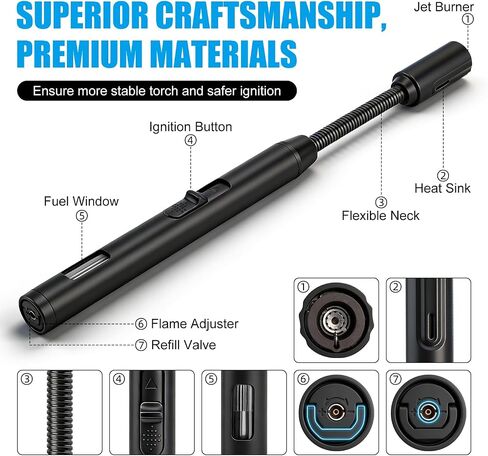 2 Pack Torch Lighters and 1 Pack Butane Lighter Long Stem, Adjustable Single Flame and Visible Fuel Tank in Kuwait