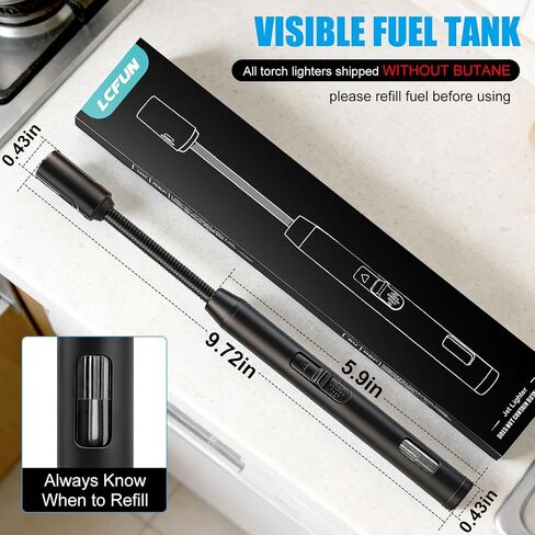 2 Pack Torch Lighters and 1 Pack Butane Lighter Long Stem, Adjustable Single Flame and Visible Fuel Tank in Kuwait