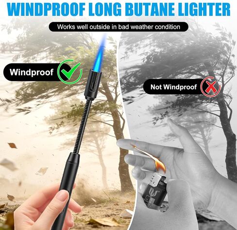 2 Pack Torch Lighters and 1 Pack Butane Lighter Long Stem, Adjustable Single Flame and Visible Fuel Tank in Kuwait